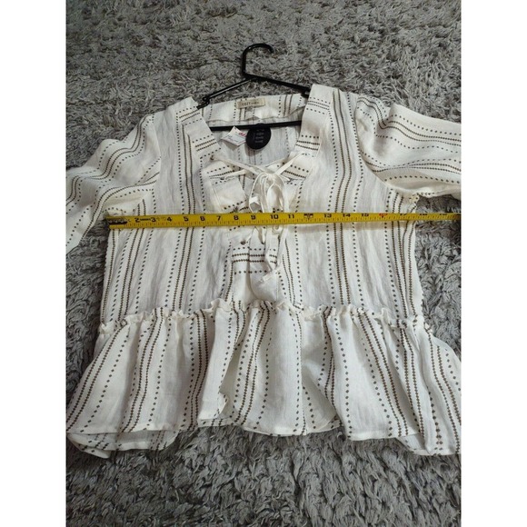 Cozy Casual Top Size M Beige And Brown Long Sleeve String Tie - Picture 6 of 10